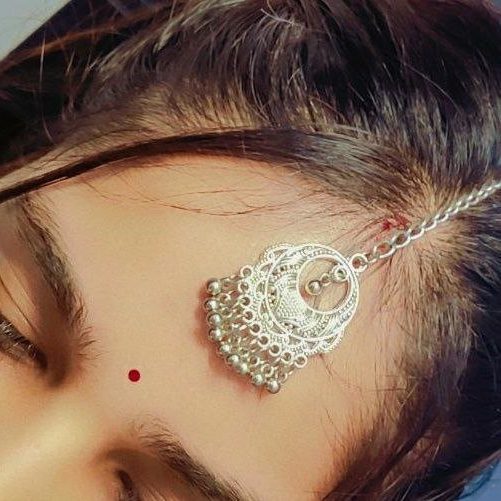 Oxidized Silver Maang Tikka with Jhumka Drop - Traditional Jewellery