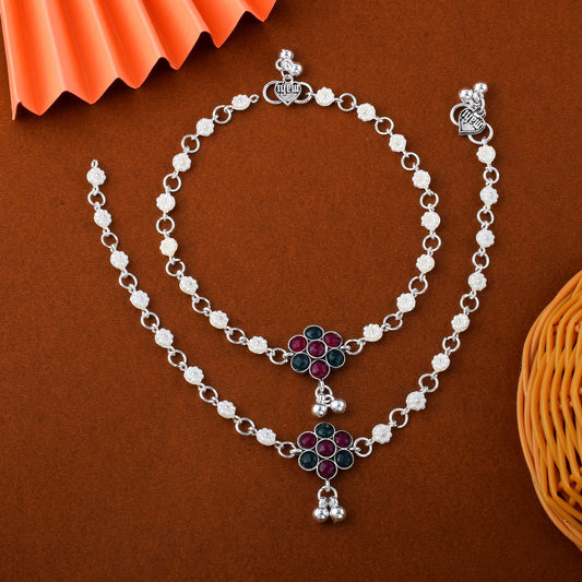 Beautiful Maroon And Green Color Oxidised Anklet Crafted For Women’S Ethnic Fashion Jewelry