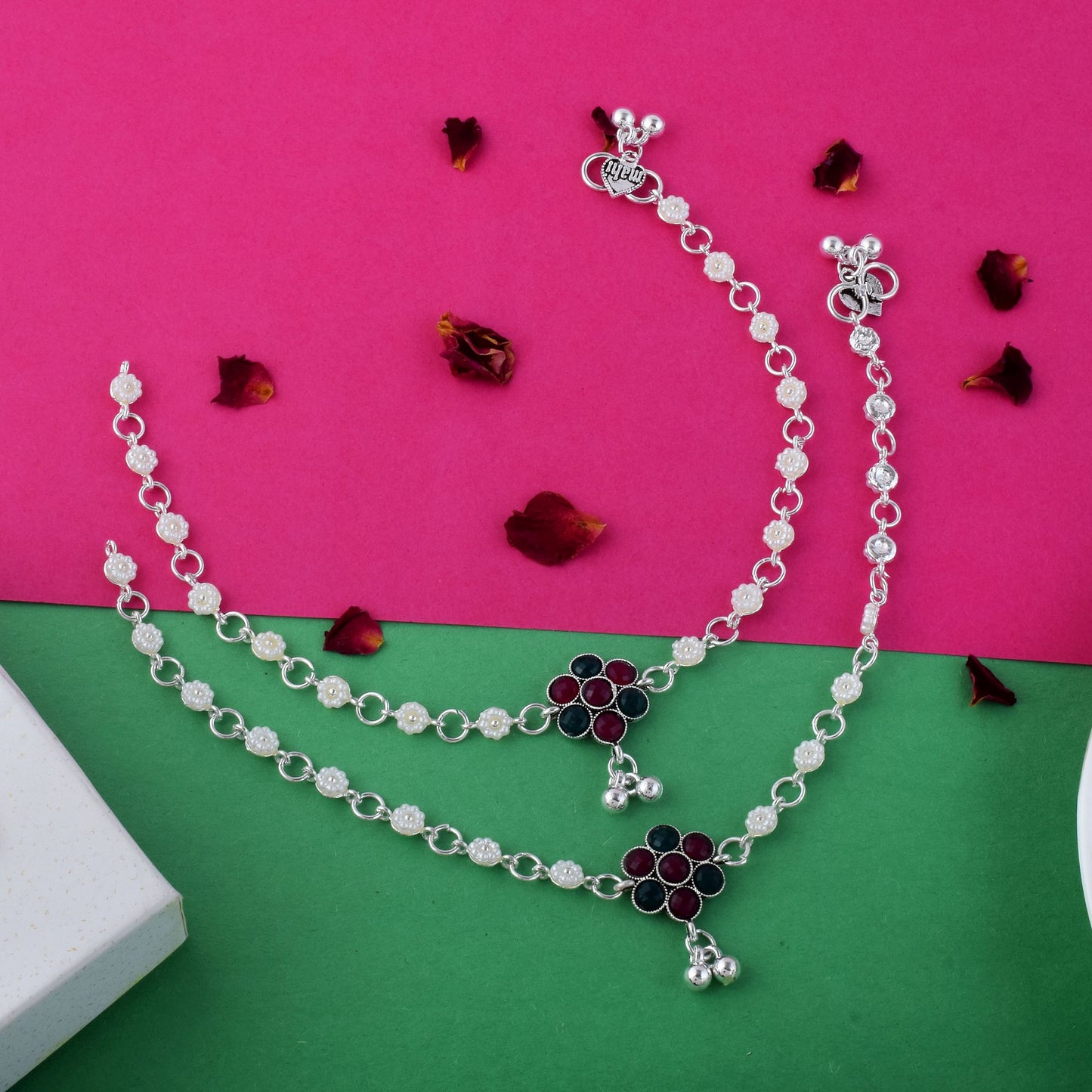 Beautiful Maroon And Green Color Oxidised Anklet Crafted For Women’S Ethnic Fashion Jewelry