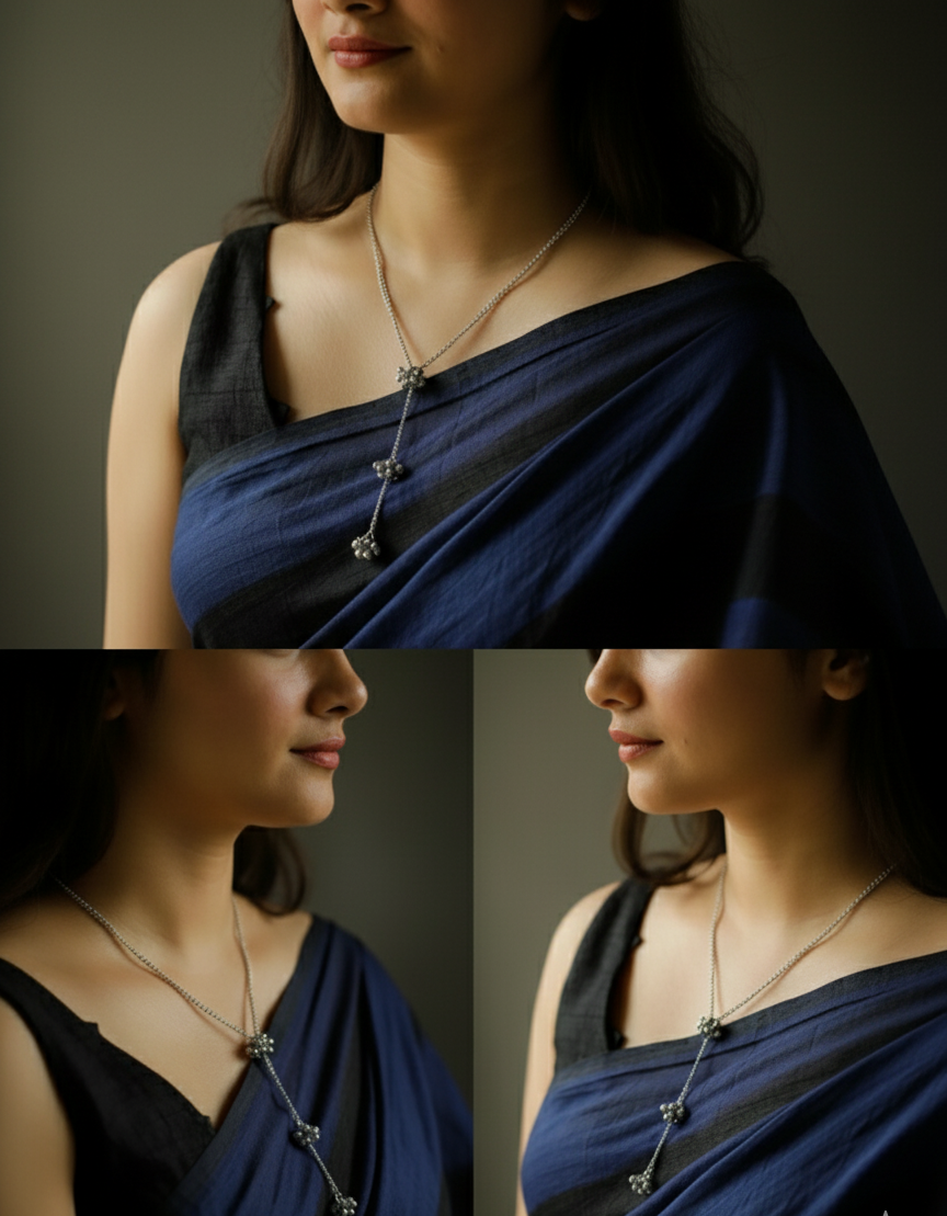 Unique Ghungroo German Silver Chain Lariat Necklace | Stylish Ethnic Jewellery for Women