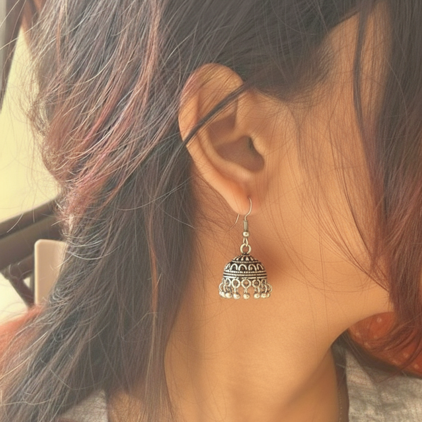 Mini Oxidized Silver Dome Jhumka Earrings
