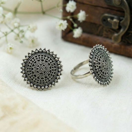 Vintage Tribal Beaded Oxidized Silver Adjustable Toe Rings - Pair