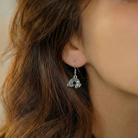 Oxidized Silver Rainbow & Cloud Hook Earrings | Cute Boho Drop Jewelry
