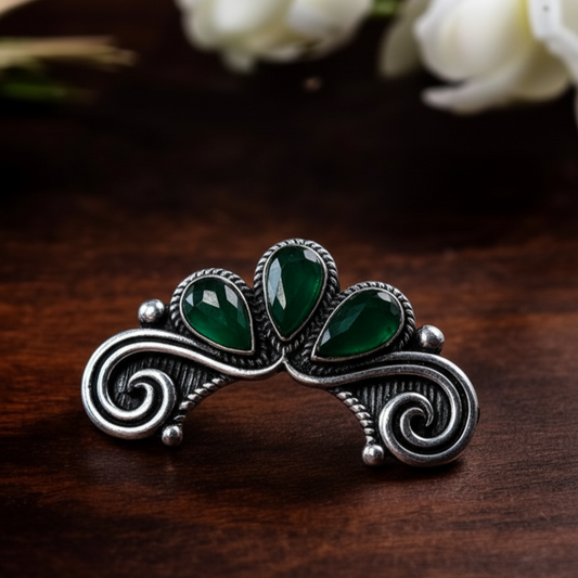 Ornate Oxidized Silver Clip-On Nose Pin