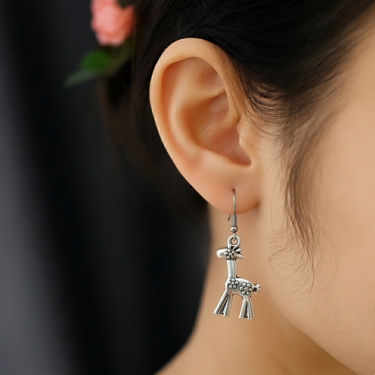 Adorable Giraffe Dangle Earrings | Cute Silver Plated Animal Jewellry for Women & Girls
