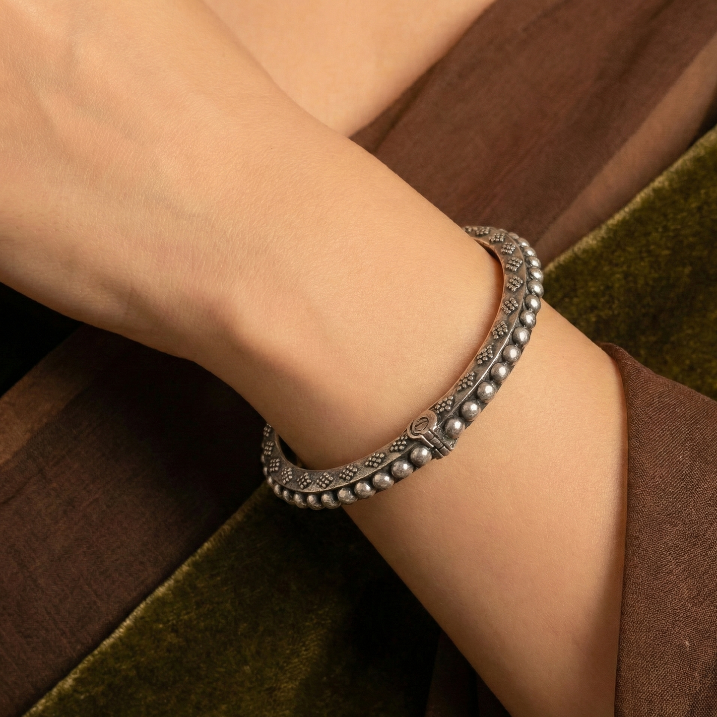 Oxidized Silver Bubble Band Bangle Kada- Antique German Silver Tribal Design Bracelet for Women