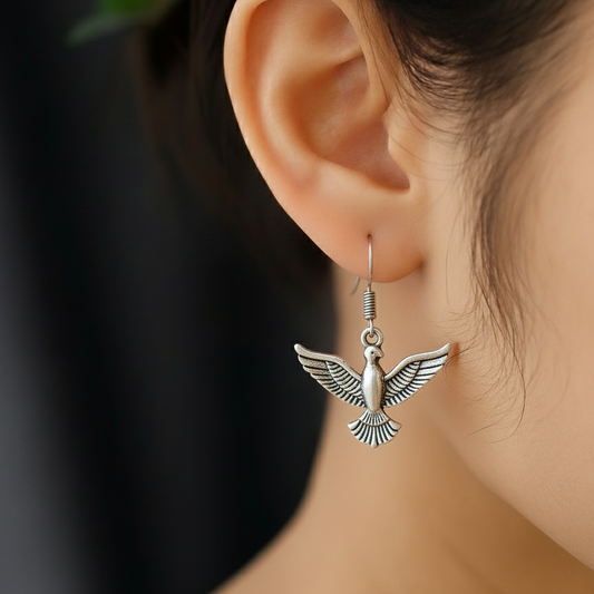 Bohemian Flying Bird Dangle Earrings | Oxidized Silver Nature Inspired Jewellry