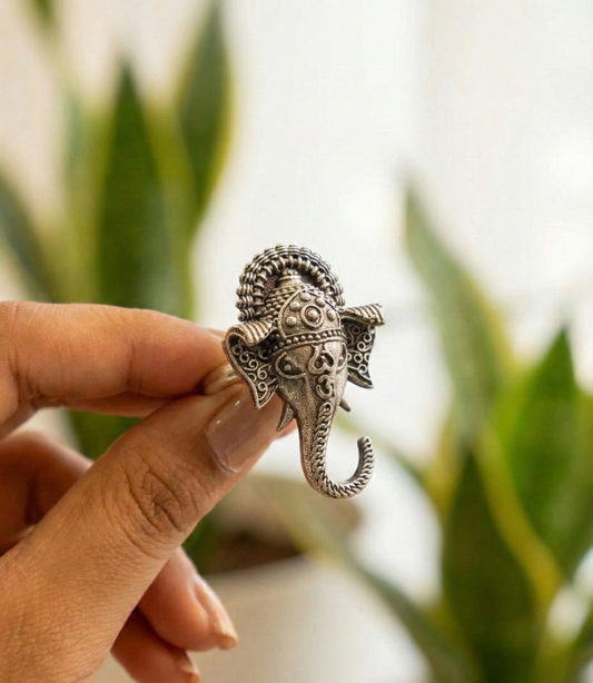 Divine Blessings Ganesha Ring | Adjustable German Silver Spiritual Jewelry for Women & Men