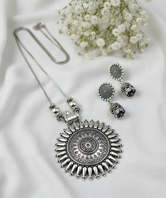 Tribal Elegant Oxidized Necklace Set | Boho Ethnic Jewelry with Matching Jhumkas
