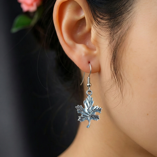 Oxidized Silver Leaf Dangle Earrings | Filigree Insect Drop Jewelry