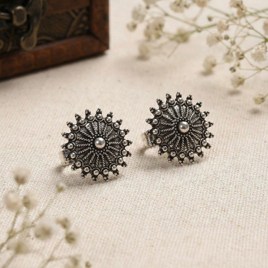 Vintage Hexagonal Floral Oxidized Toe Rings - Pair