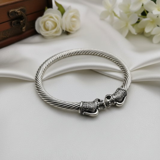 Adjustable Double Dragon Hend Bangle - German Silver Kada