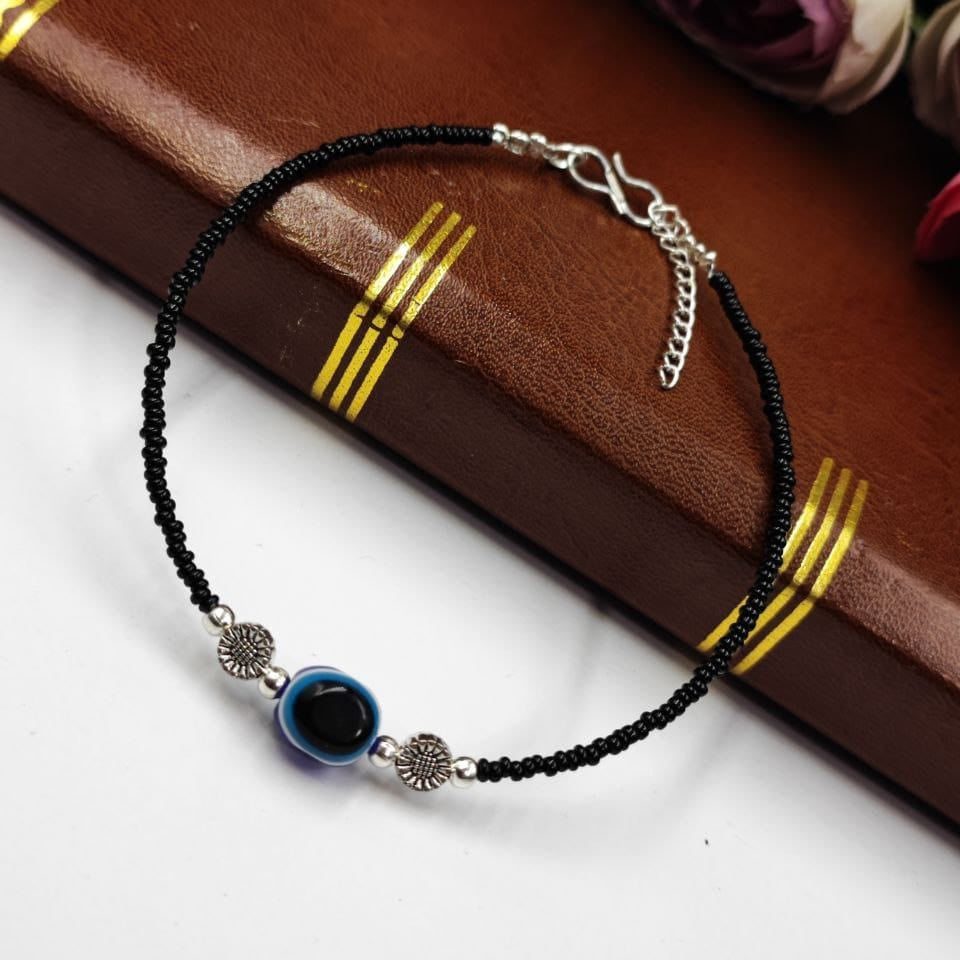 Adjustable Black String Evil Eye Anklet