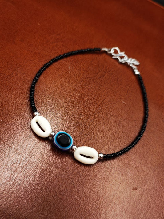 Evil Eye Anklet With Cowrie | Oxidised Cowrie Shell Anklets