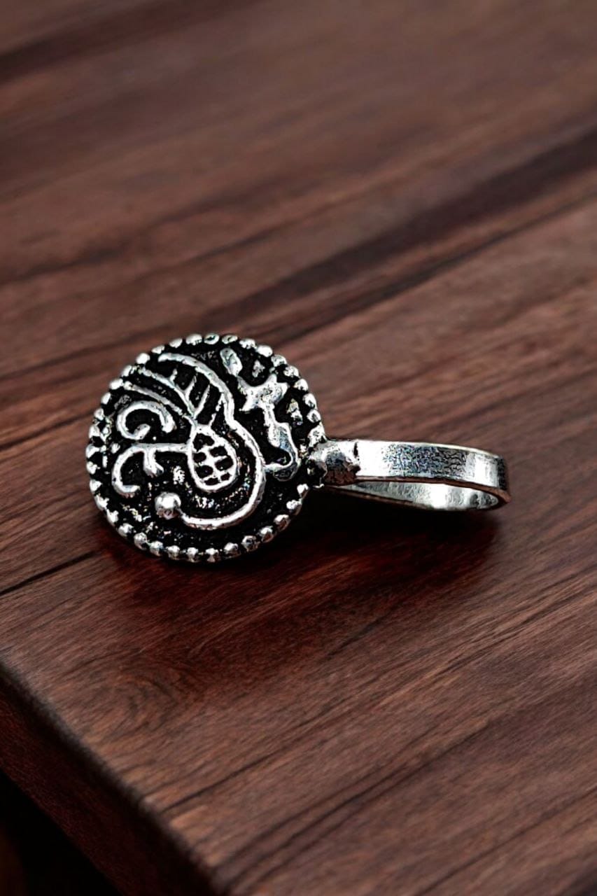 Intricate Oxidized Silver Clip-On Nose Pin | Symbolic Medallion Design