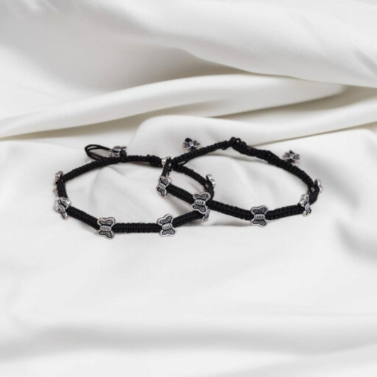 Delicate Black Thread Butterfly Charm Anklet - Adjustable