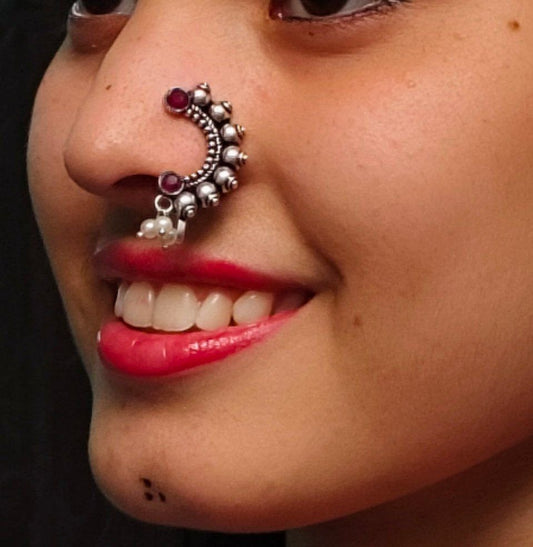 Oxidized Silver Crescent Nath Clip-On