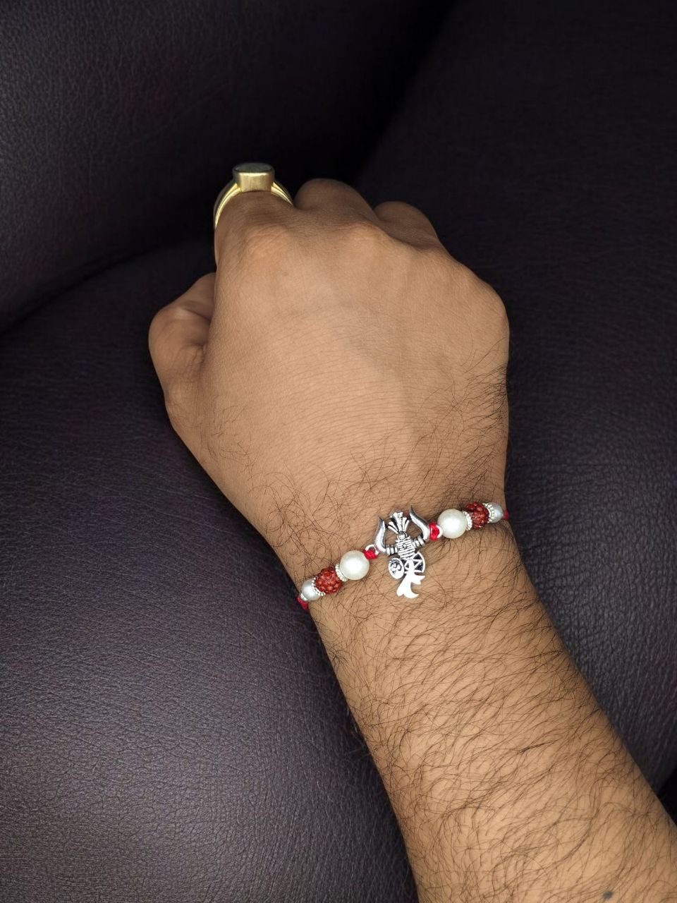 Handcrafted Silver Trishul Damru Rakhi | Raksha Bandhan Blessings Gift For Brother