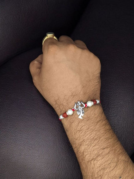 Handcrafted Silver Trishul Damru Rakhi | Raksha Bandhan Blessings Gift For Brother