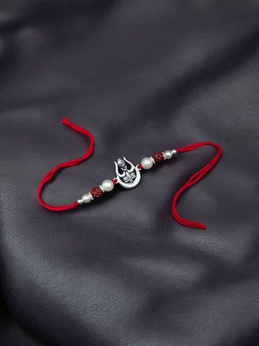 Rudraksh Trishul Rakhi for Brother – Silver Design for Raksha Bandhan