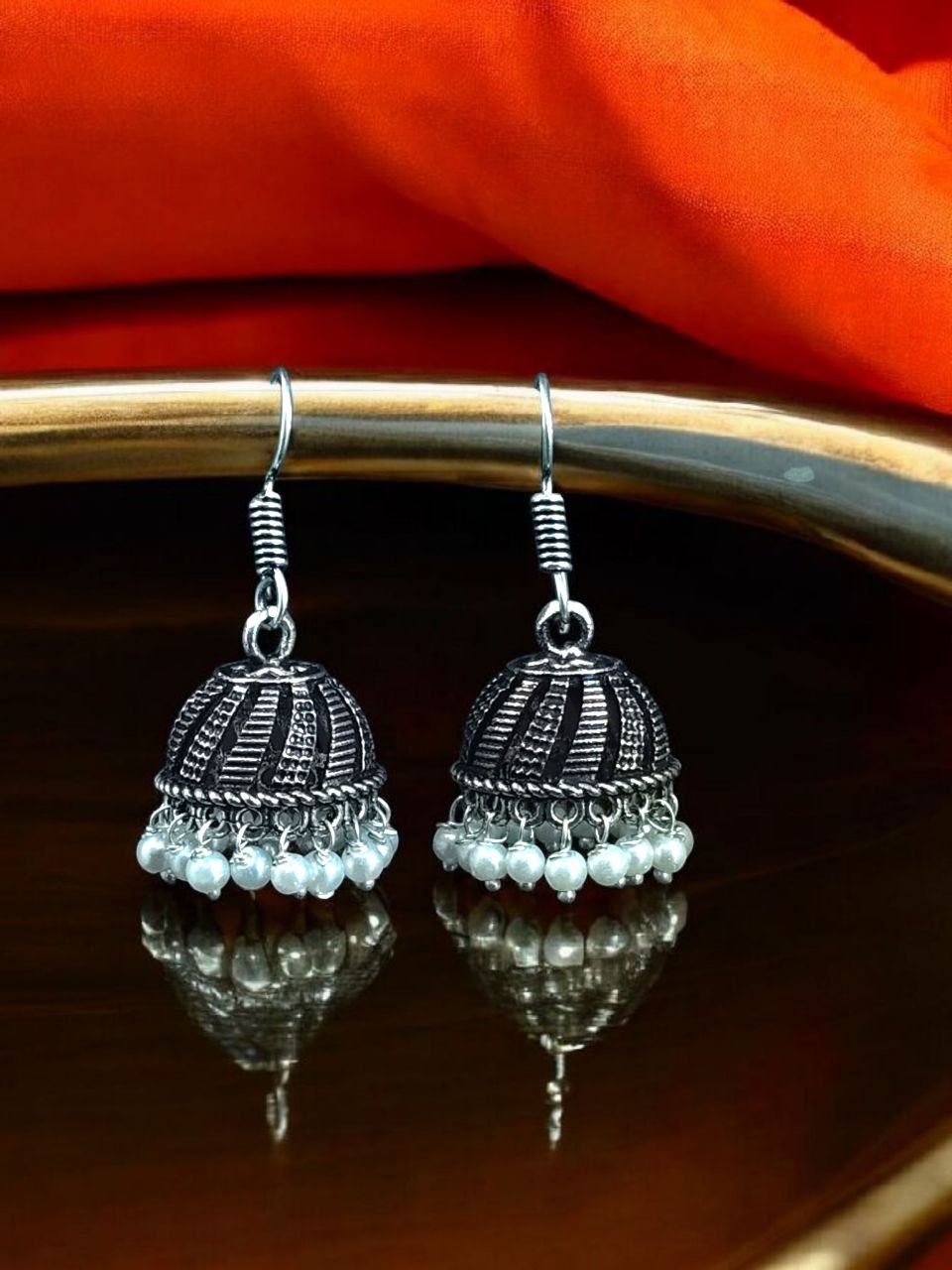 Oxidized Silver Mini Jhumka Earrings with Pearls | Small Traditional Indian Bell Dangles | Ethnic Charm Gift