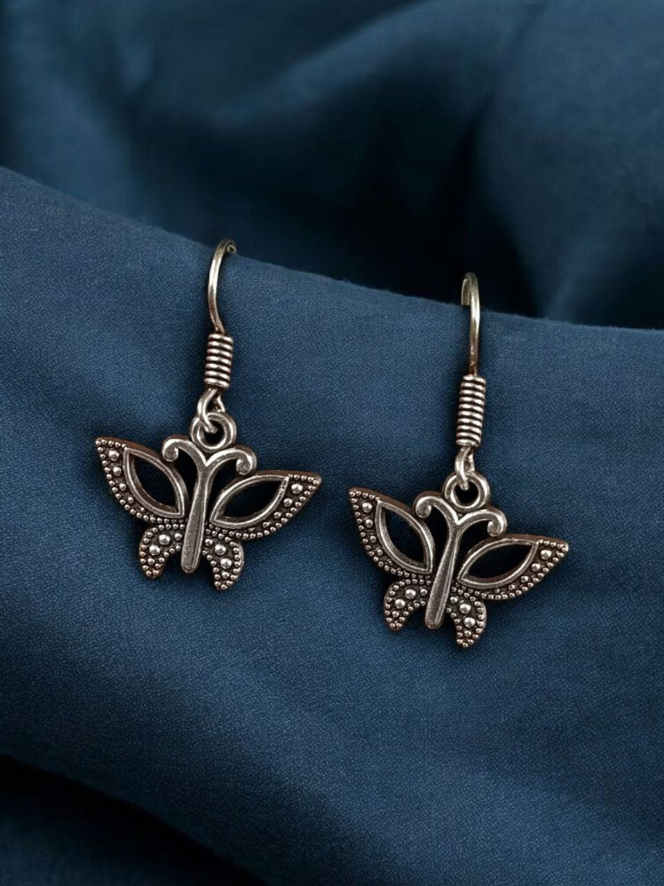 Vintage Oxidized Silver Butterfly Drop Earrings