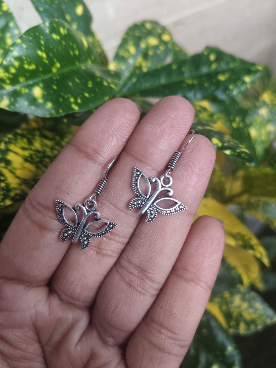 Vintage Oxidized Silver Butterfly Drop Earrings