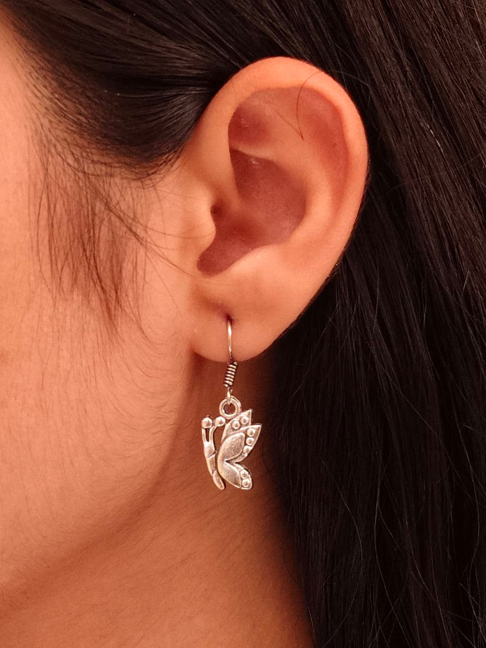 Silver Butterfly Drop Earrings | Vintage Charm Nature Jewelry