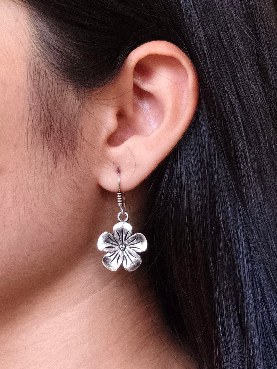 Delicate Floral Silver Look Earrings