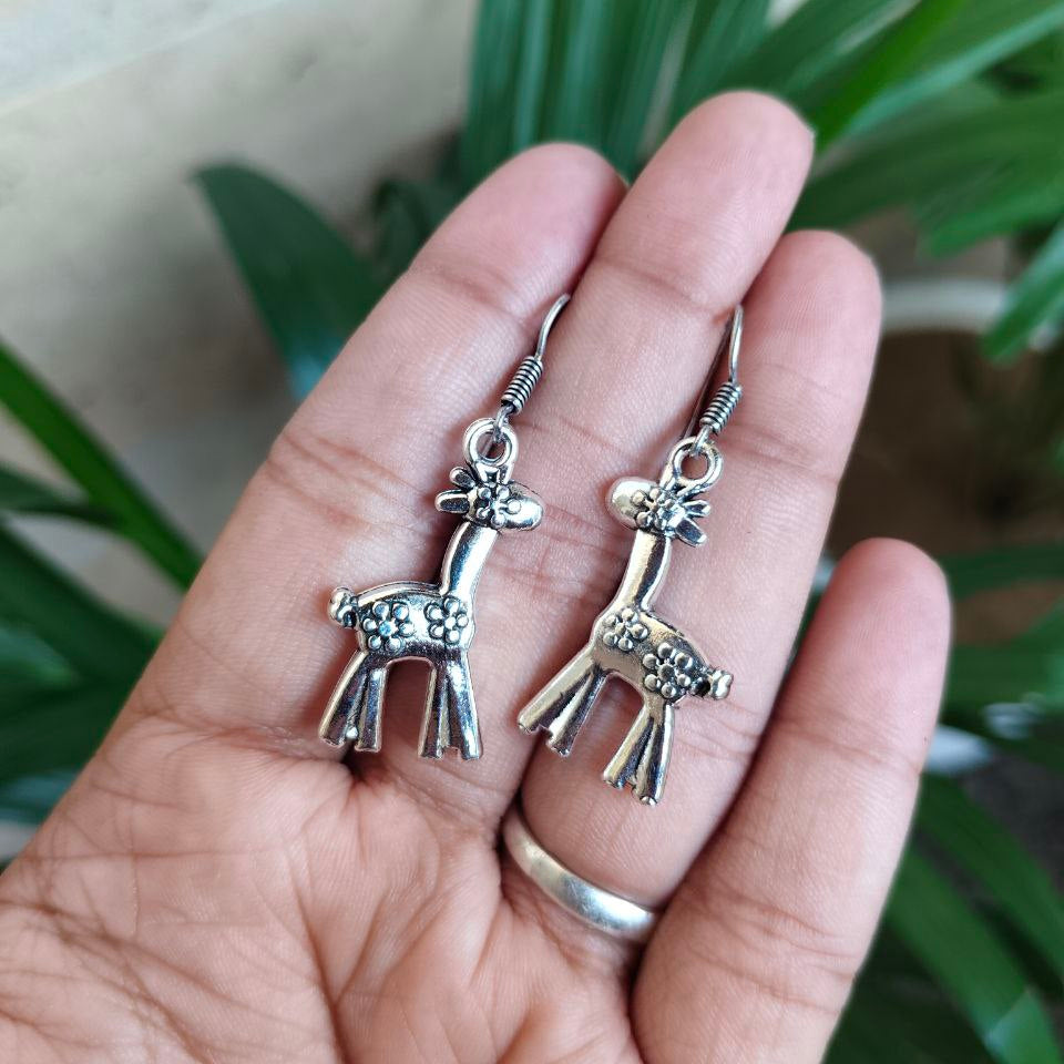 Adorable Giraffe Dangle Earrings | Cute Silver Plated Animal Jewellry for Women & Girls