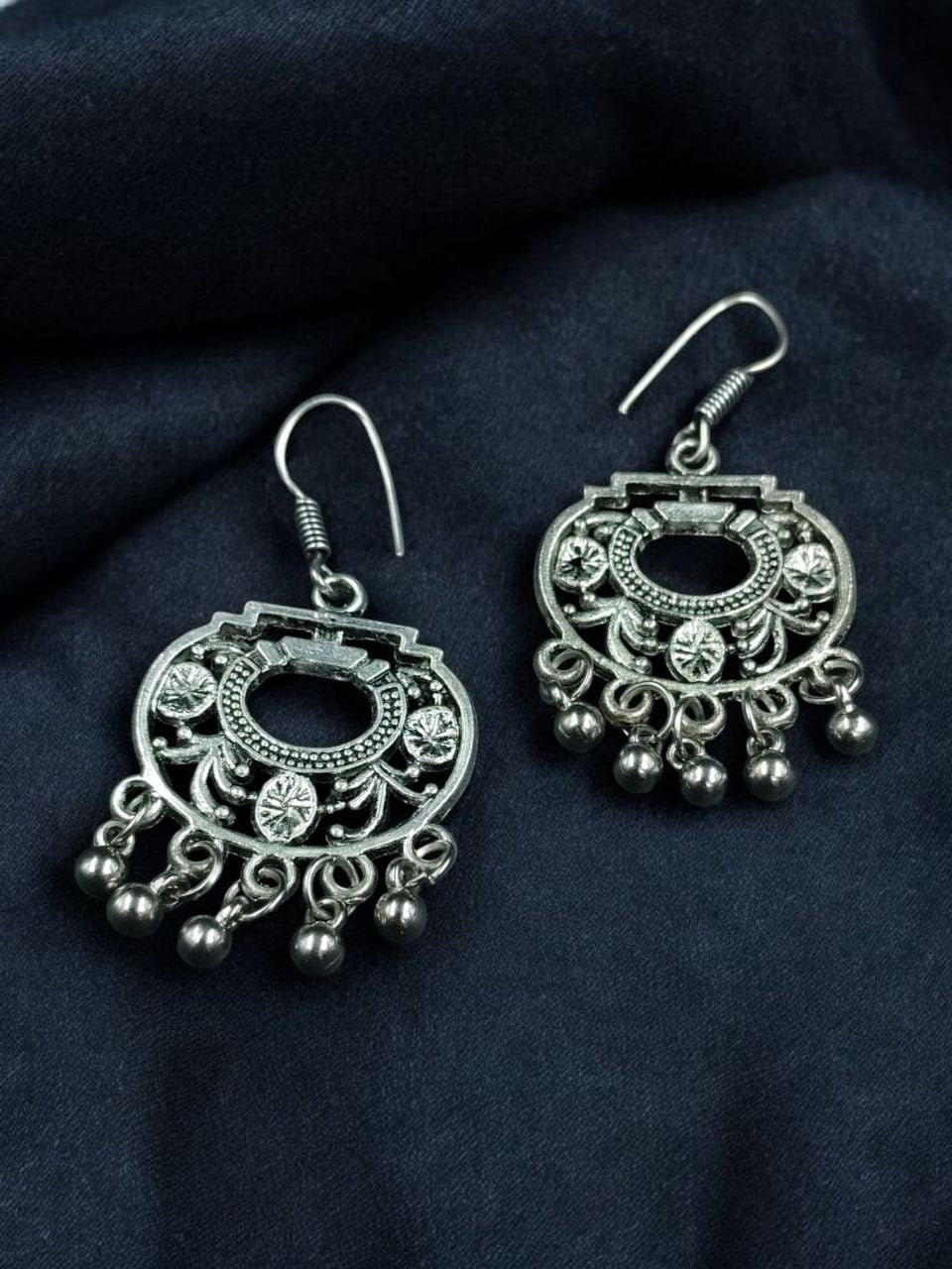 Oxidized Silver Jhoomar Drop Earrings | Crystal & Ghungroo Danglers