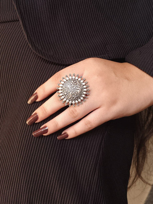 Adjustable Oxidized Silver Tree of Life Ring | Intricate Statement Ring