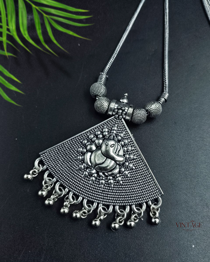 Silver Ganesha Necklace Set | Best Silver Plated Chain Pendant with Earrings