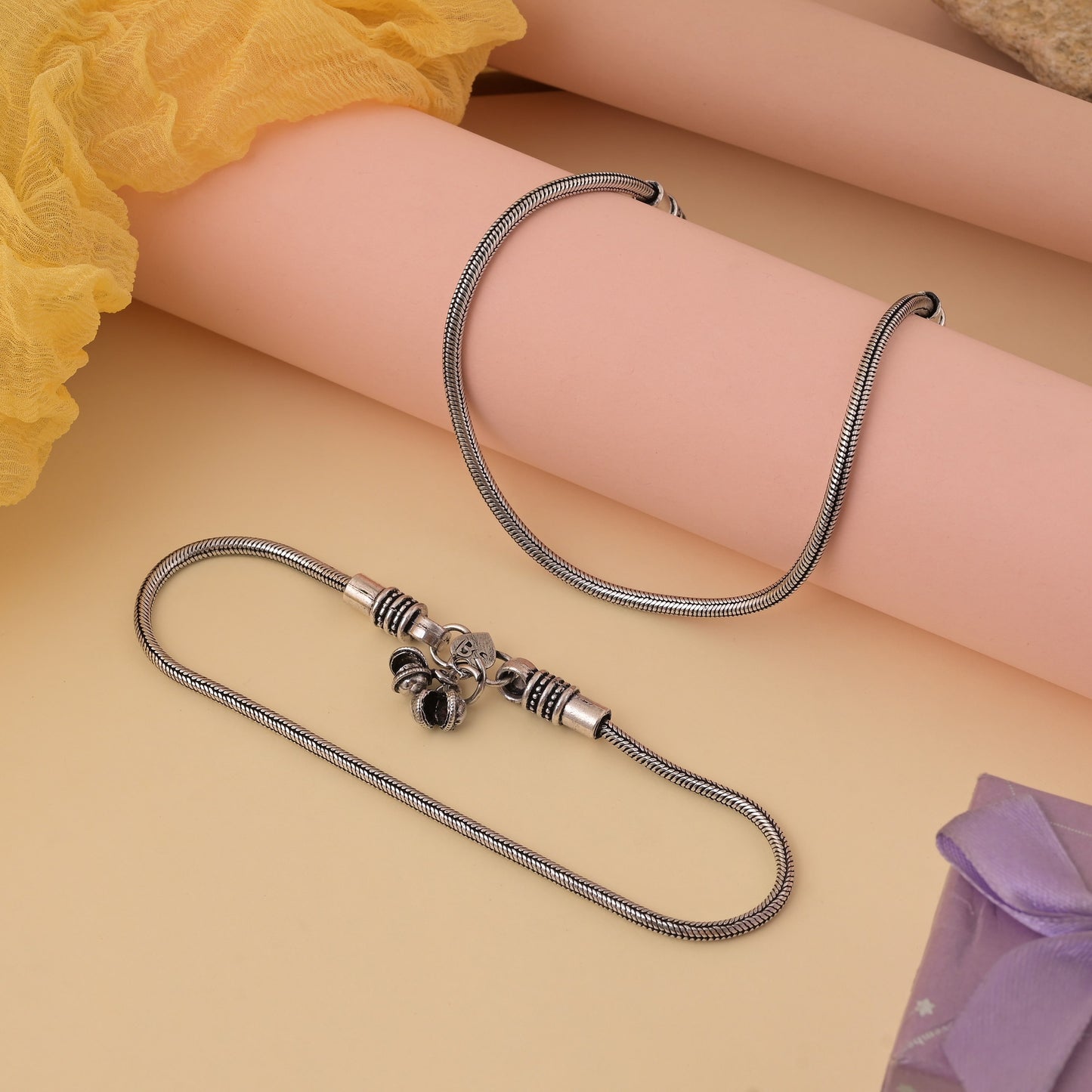 Boho-Chic Oxidized Silver Anklets for Women - Traditional Ghungroo Payal