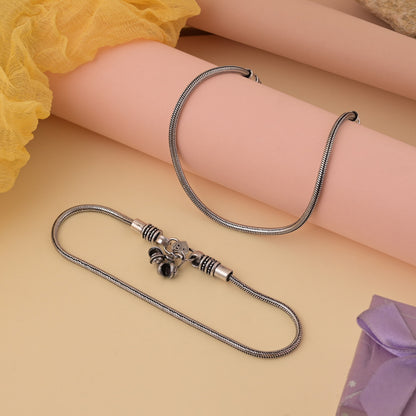 Boho-Chic Oxidized Silver Anklets for Women - Traditional Ghungroo Payal