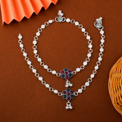 Beautiful Maroon And Green Color Oxidised Anklet Crafted For Women’S Ethnic Fashion Jewelry