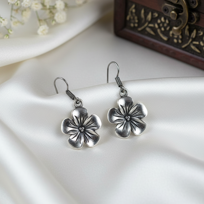 Delicate Floral Silver Look Earrings
