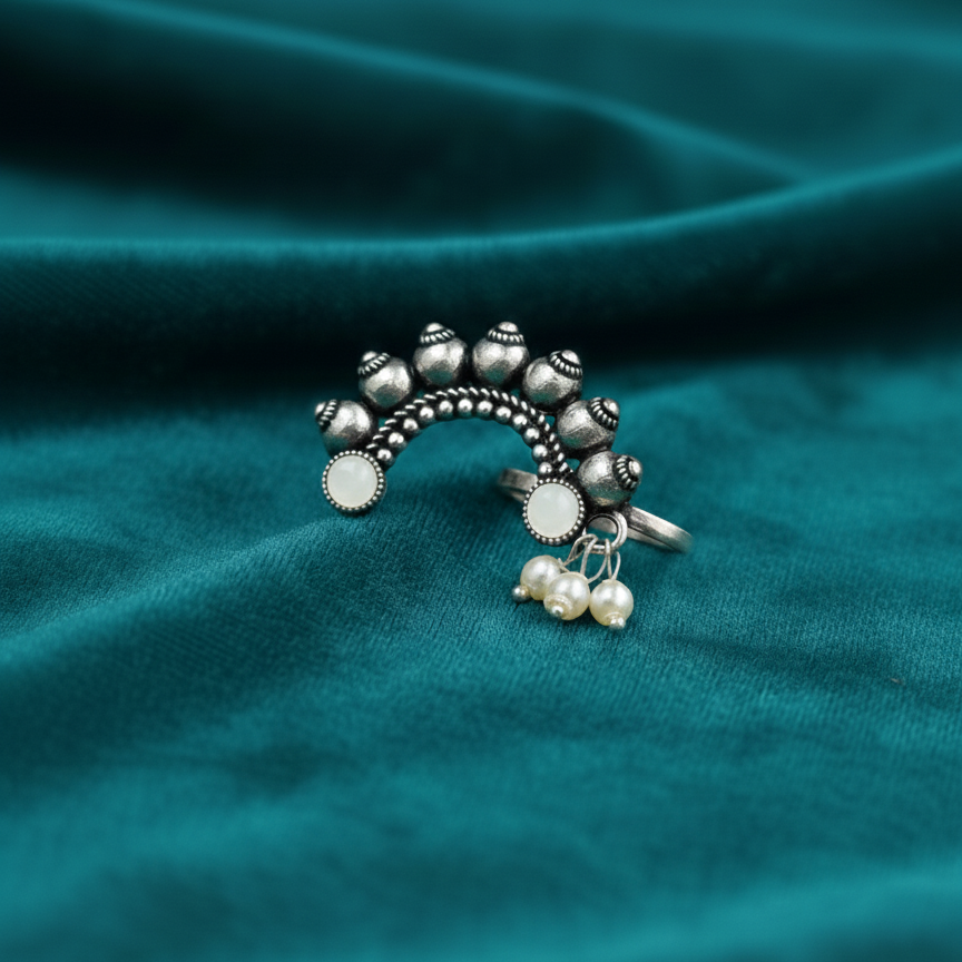 Oxidized Silver Crescent Nath Clip-On