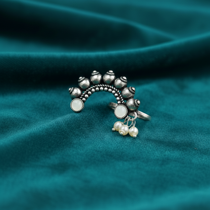 Oxidized Silver Crescent Nath Clip-On