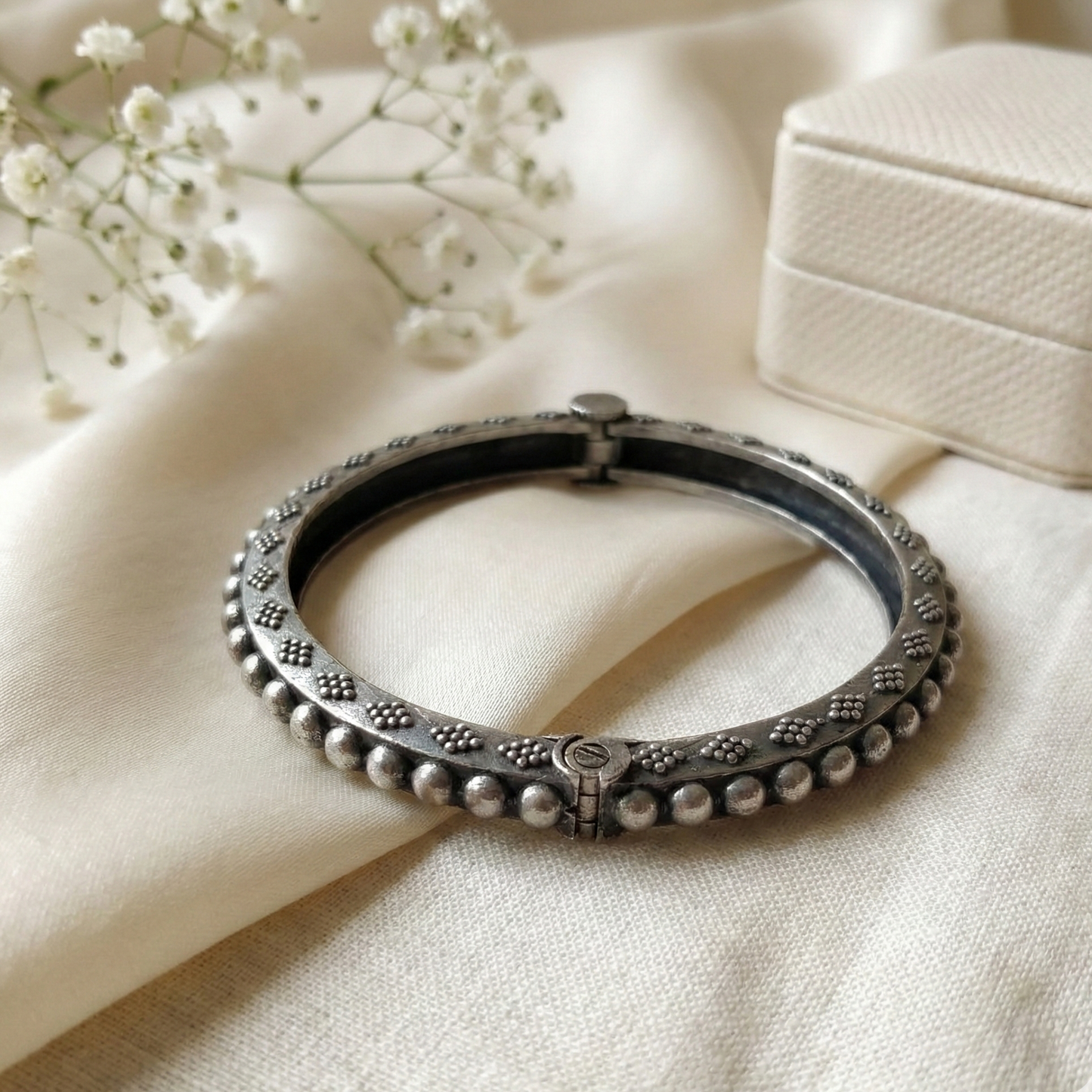 Oxidized Silver Bubble Band Bangle Kada- Antique German Silver Tribal Design Bracelet for Women