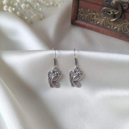 Silver Butterfly Drop Earrings | Vintage Charm Nature Jewelry