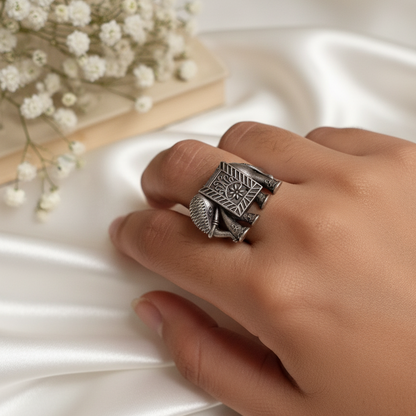 Statement Oxidized Silver Elephant Ring - Adjustable