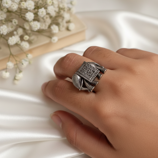 Statement Oxidized Silver Elephant Ring - Adjustable