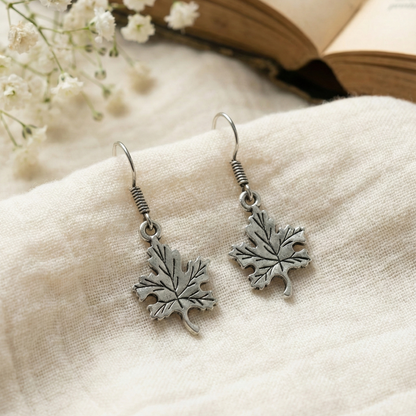 Oxidized Silver Leaf Dangle Earrings | Filigree Insect Drop Jewelry