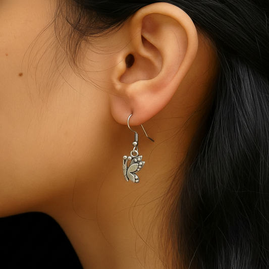 Silver Butterfly Drop Earrings | Vintage Charm Nature Jewelry