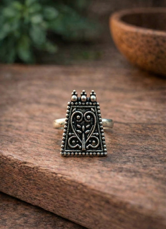 Elegant Floral Art Silver Adjustable Ring | Boho Ethnic Statement Ring for Women