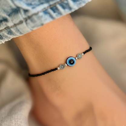 Adjustable Black String Evil Eye Anklet