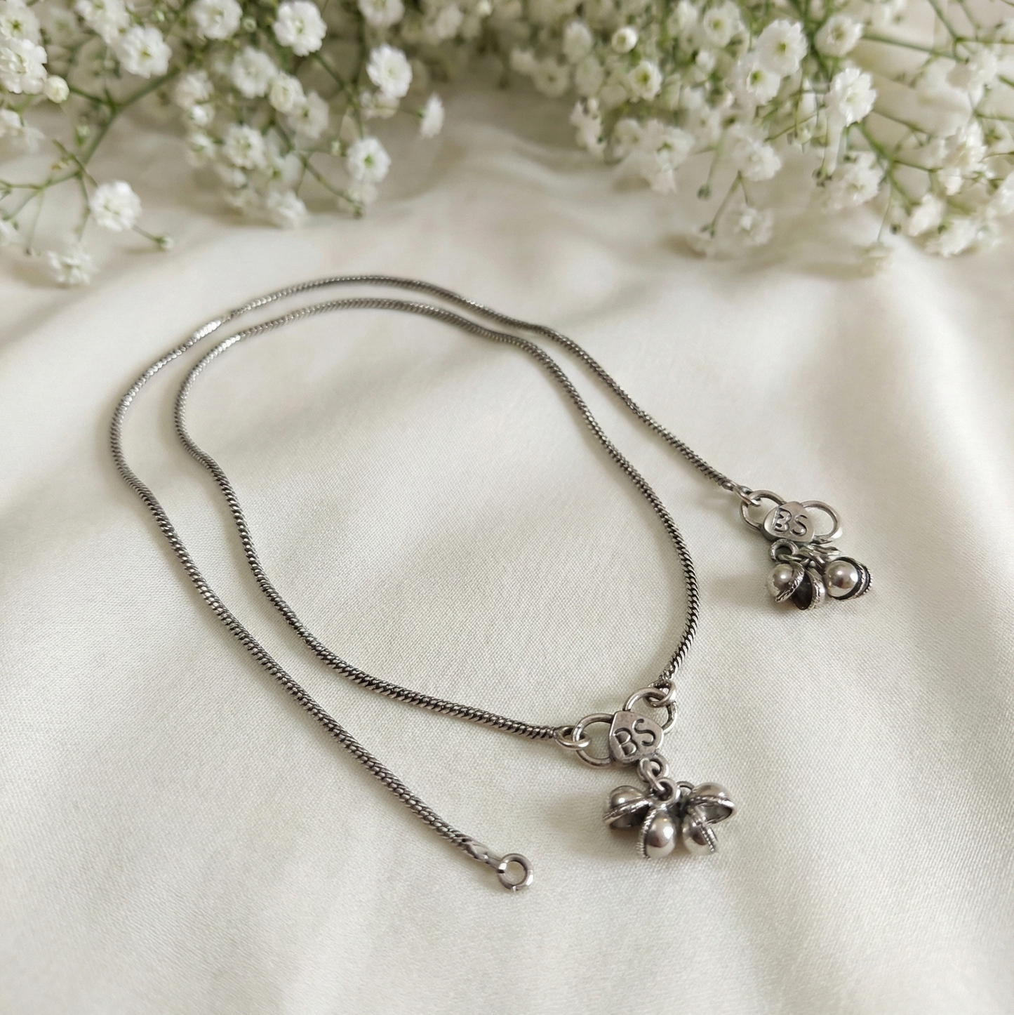 Classic Silver Bell Charm Anklet – Handcrafted Boho Jewelry (Pair)
