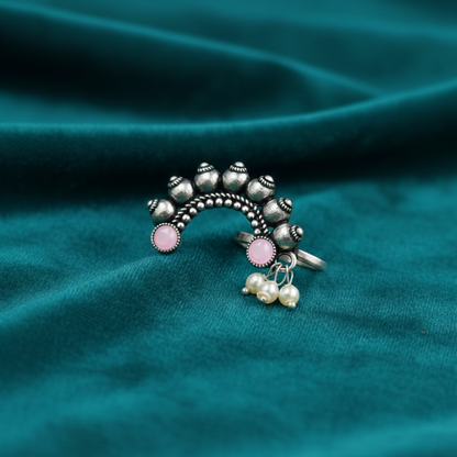 Oxidized Silver Crescent Nath Clip-On