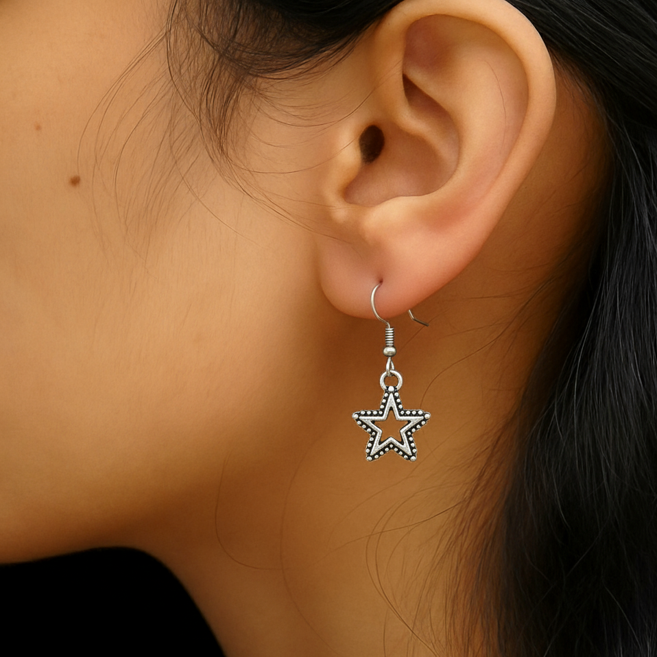 Oxidized Silver Star Dangle Earrings